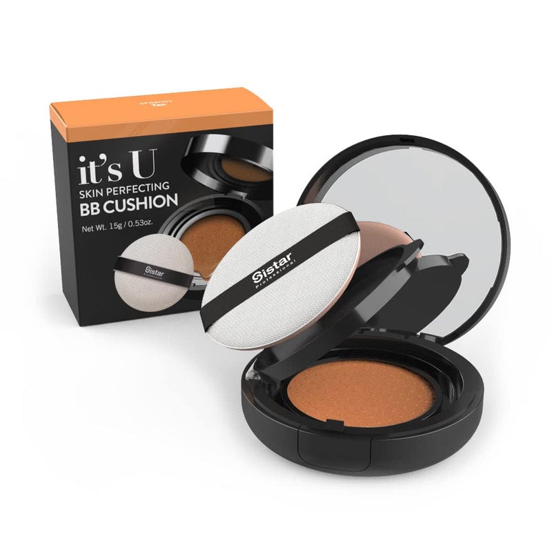 Sistar Skin Perfecting BB Cushion Full Coverage Long Lasting Natural Glow Foundation On The Go Case With Mirror (Tan) - Image 2